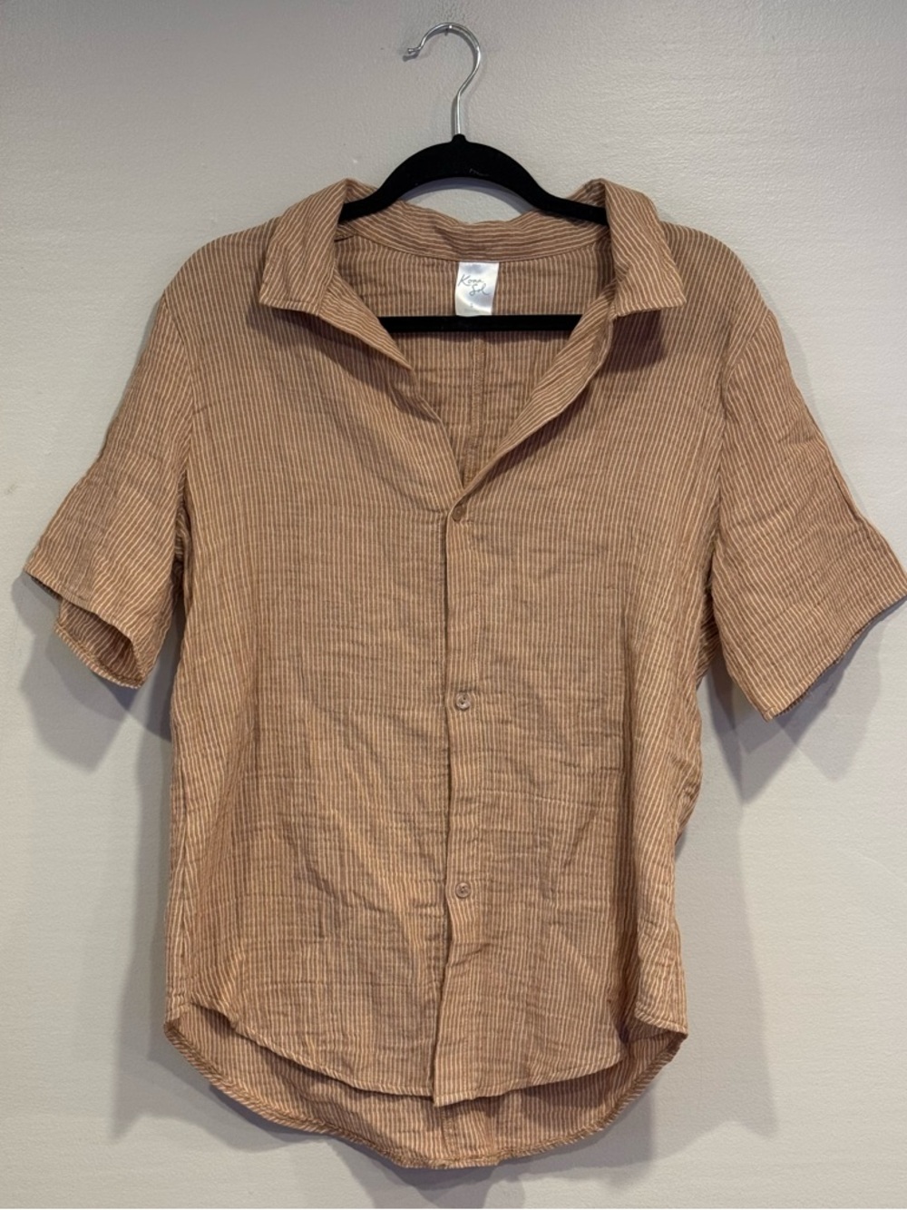 Kona Sol Cover Up Shirt & Short Set Gauze Brown White Striped Women's Small - Picture 3 of 13